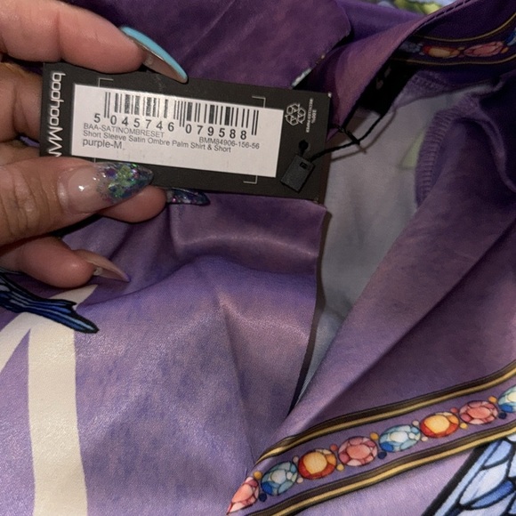 New boohoo MAN SHORT SLEEVE SATIN OMBRE PALM SHIRT & SHORT - Picture 4 of 6